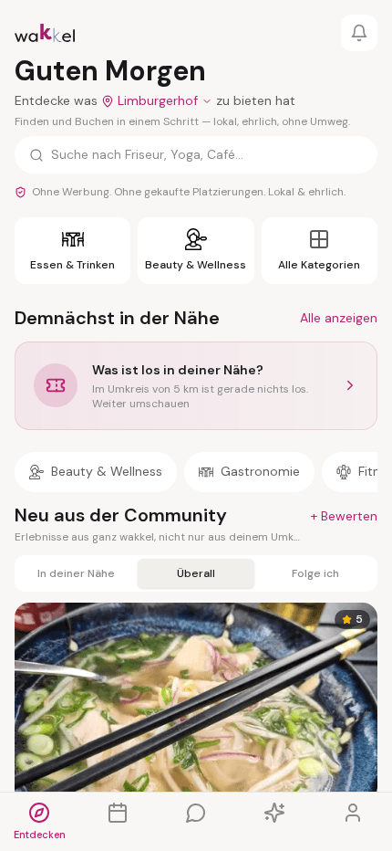 Die wakkel-App: lokale Suche, Kategorien und Erfahrungen aus der Community in Limburgerhof.